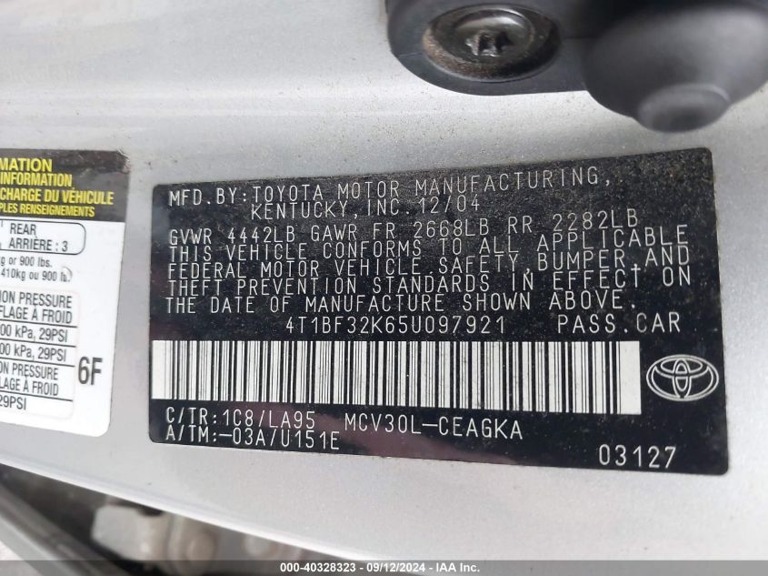 4TBF32K65U097921 2005 Toyota Camry