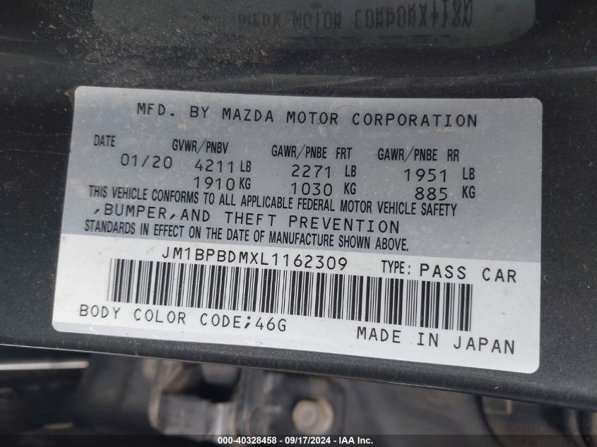 JM1BPBDMXL1162309 2020 Mazda Mazda3 Preferred Package