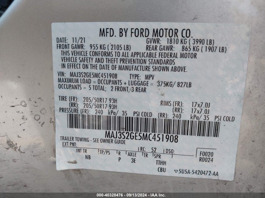 2021 FORD ECOSPORT SE - MAJ3S2GE5MC451908