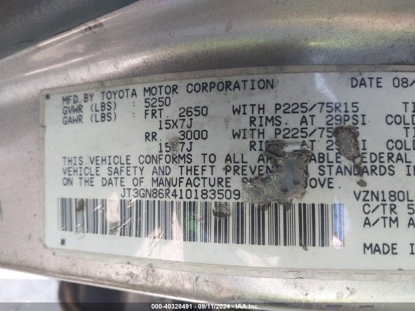 JT3GN86R410183509 2001 Toyota 4Runner Sr5 V6
