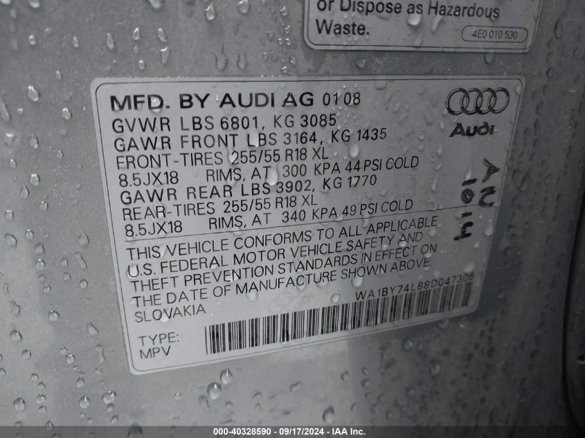 WA1BY74L88D047306 2008 Audi Q7 3.6 Premium