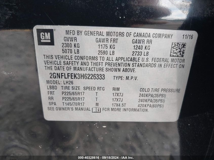 2GNFLFEK3H6226333 2017 Chevrolet Equinox Lt