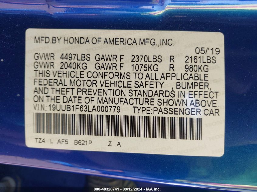 2020 Acura Tlx Technology/A-Spec VIN: 19UUB1F63LA000779 Lot: 40328741
