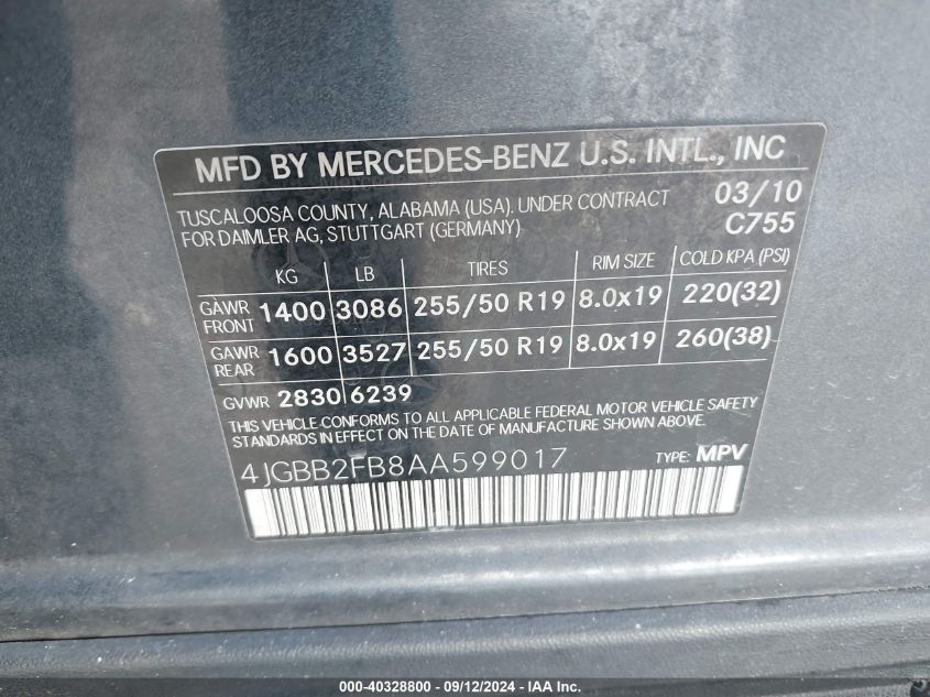 4JGBB2FB8AA599017 2010 Mercedes-Benz Ml 350 Bluetec 4Matic