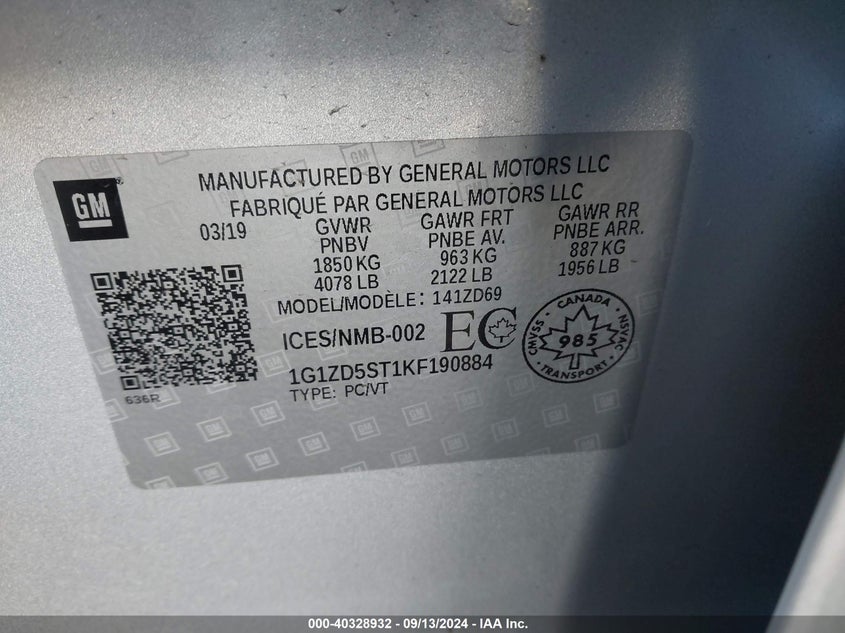 2019 CHEVROLET MALIBU LT - 1G1ZD5ST1KF190884