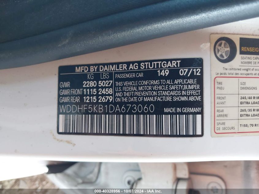 WDDHF5KB1DA673060 2013 Mercedes-Benz E 350