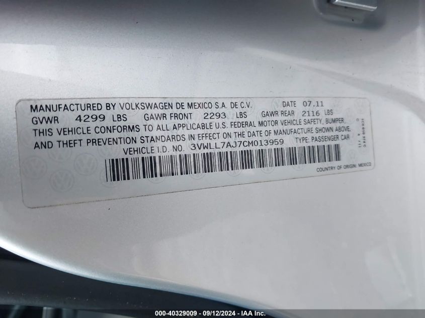 3VWLL7AJ7CM013959 2012 Volkswagen Jetta Tdi