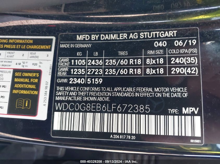 WDC0G8EB6LF672385 2020 Mercedes-Benz Glc 300 4Matic