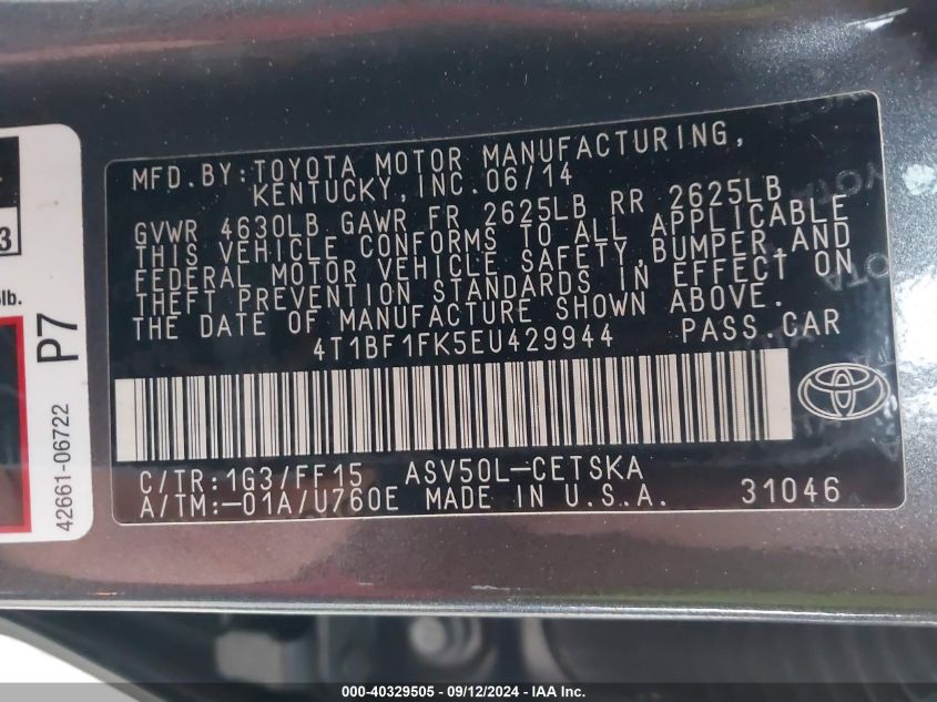 2014 TOYOTA CAMRY SE - 4T1BF1FK5EU429944