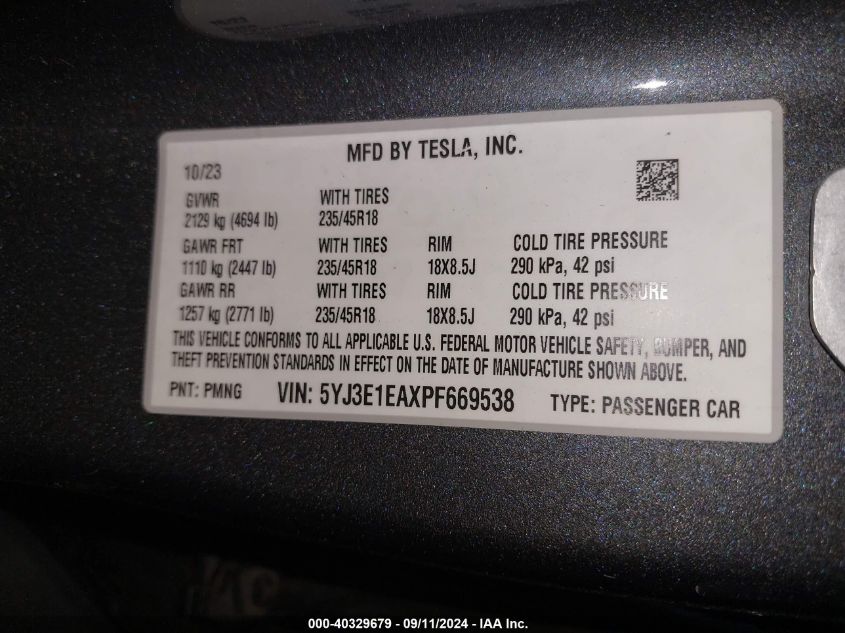 2023 TESLA MODEL 3 REAR-WHEEL DRIVE - 5YJ3E1EAXPF669538