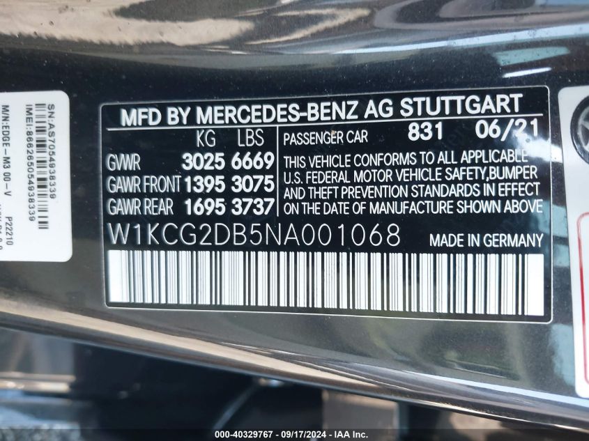 W1KCG2DB5NA001068 2022 Mercedes-Benz Eqs 450+ Sedan 450+