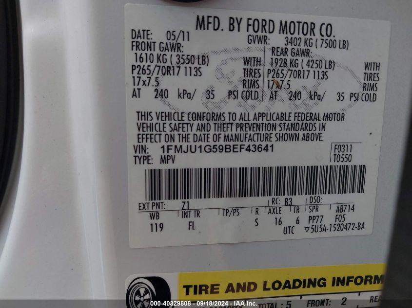 1FMJU1G59BEF43641 2011 Ford Expedition Xl