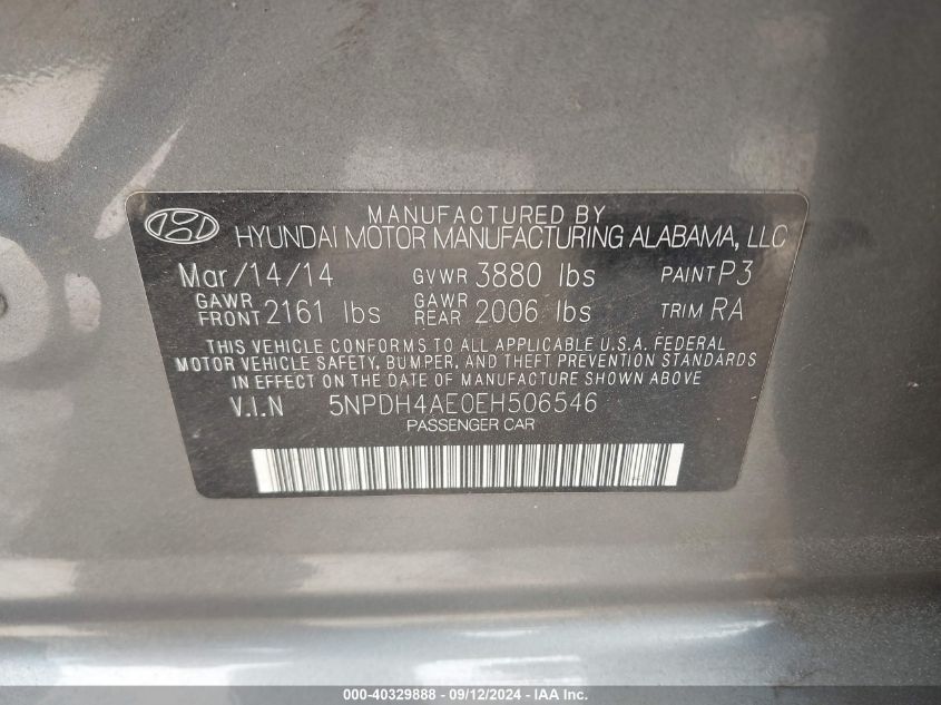 5NPDH4AE0EH506546 2014 Hyundai Elantra Se/Sport/Limited