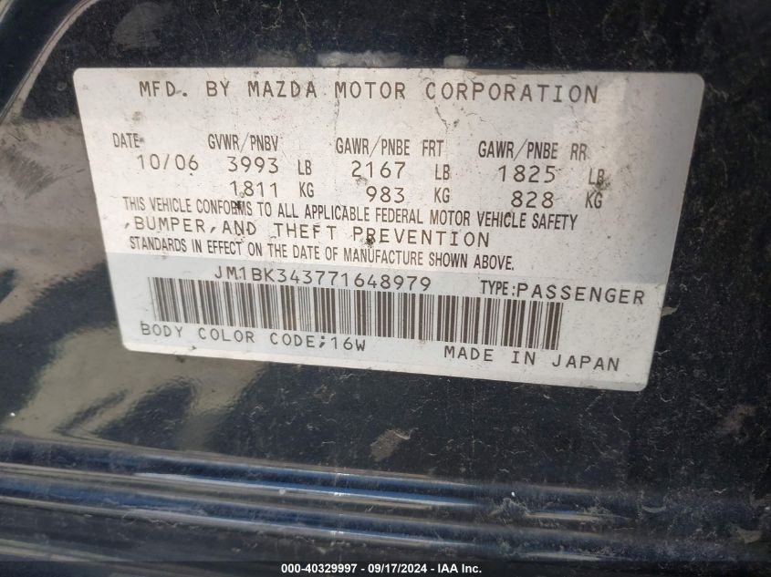 JM1BK343771648979 2007 Mazda Mazda3 S Touring