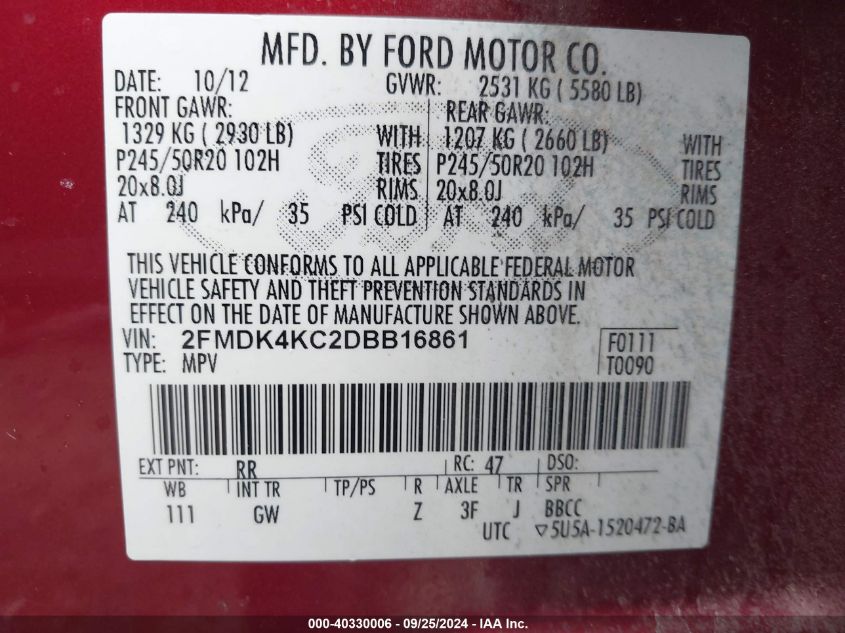 2FMDK4KC2DBB16861 2013 Ford Edge Limited