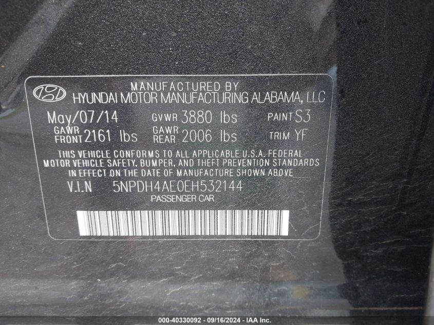 5NPDH4AE0EH532144 2014 Hyundai Elantra Se
