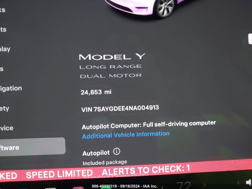 2022 Tesla Model Y Long Range Dual Motor All-Wheel Drive VIN: 7SAYGDEE4NA004913 Lot: 40330319