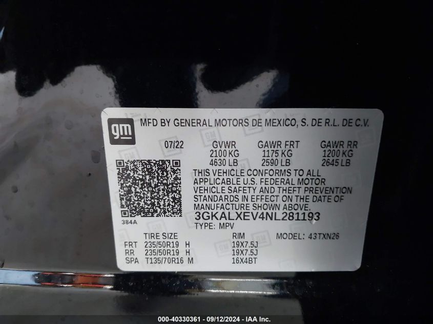 2022 GMC Terrain Denali VIN: 3GKALXEV4NL281193 Lot: 40330361