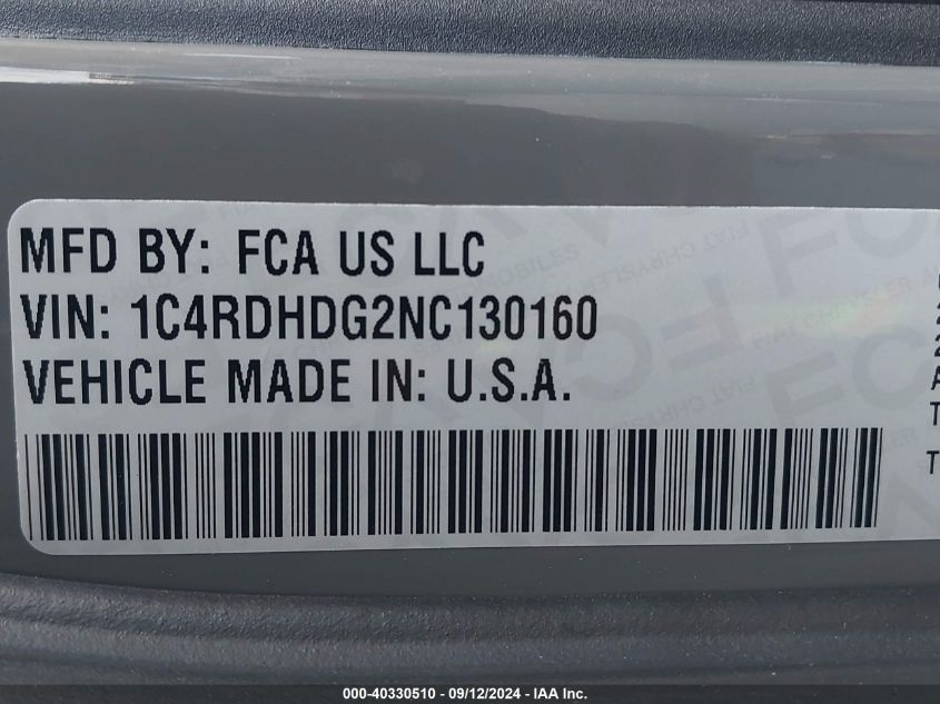 2022 Dodge Durango Gt Plus Rwd VIN: 1C4RDHDG2NC130160 Lot: 40330510