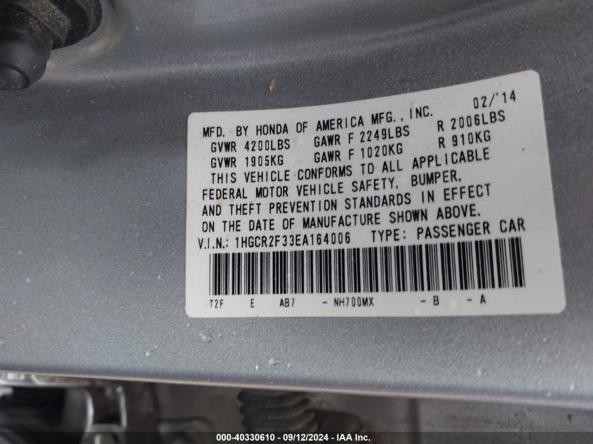 1HGCR2F33EA164006 2014 Honda Accord Lx