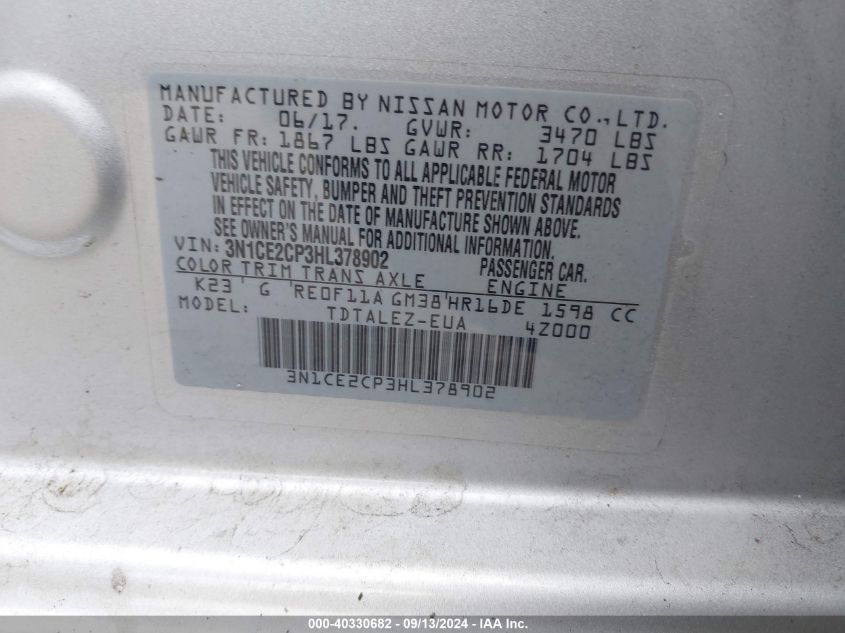 3N1CE2CP3HL378902 2017 Nissan Versa Note S/S Plus/Sv/Sl/Sr