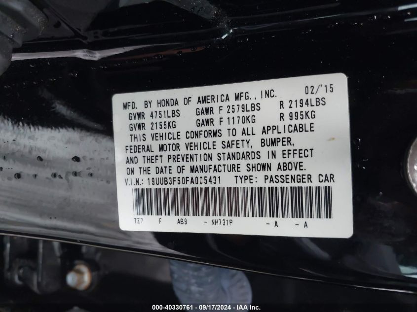 19UUB3F50FA005431 2015 Acura Tlx V6 Tech