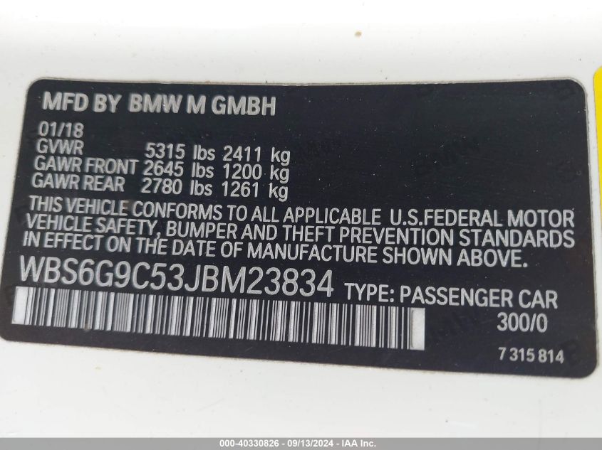 WBS6G9C53JBM23834 2018 BMW M6