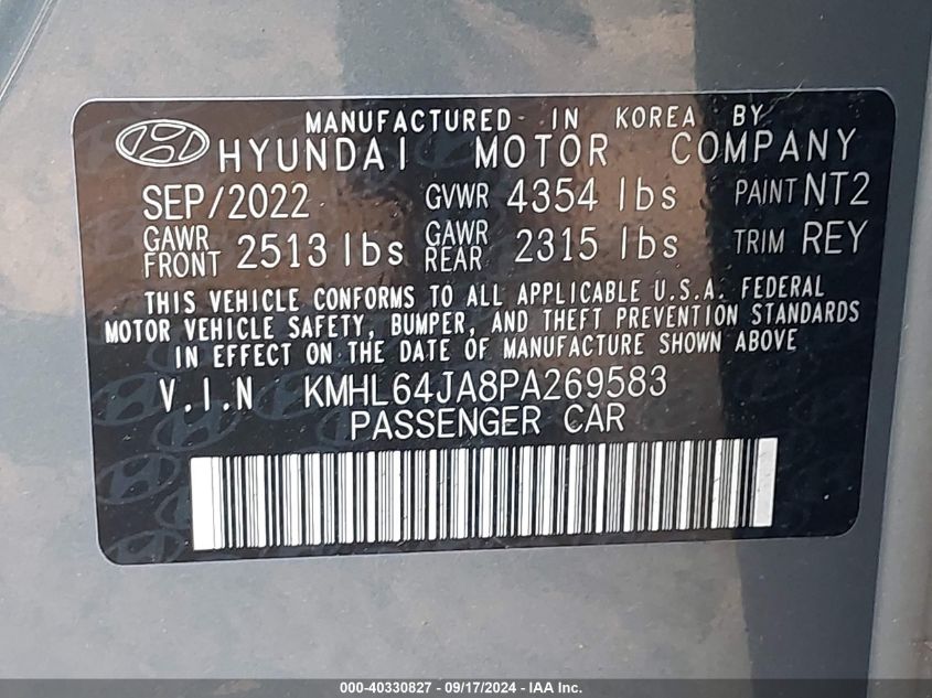 2023 Hyundai Sonata Sel VIN: KMHL64JA8PA269583 Lot: 40330827