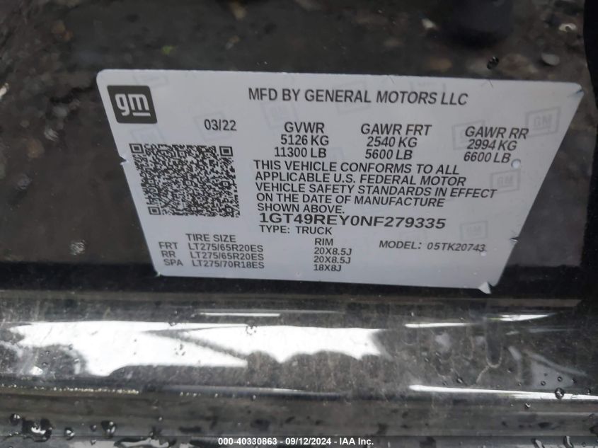 1GT49REY0NF279335 2022 GMC Sierra K2500 Denali