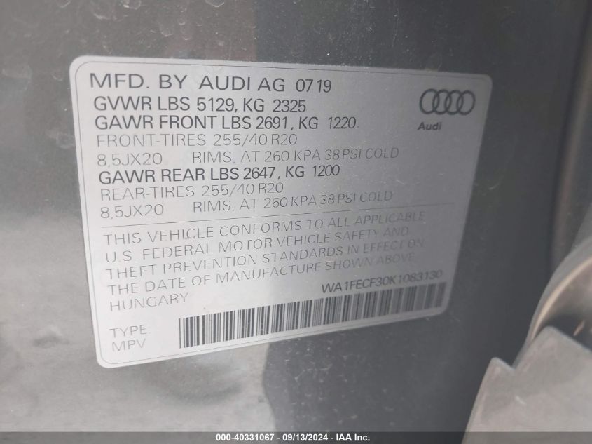 2019 AUDI Q3 2.0T S LINE PREMIUM - WA1FECF30K1083130