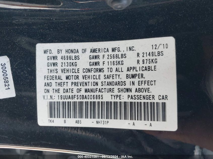 19UUA8F50BA006895 2011 Acura Tl 3.5