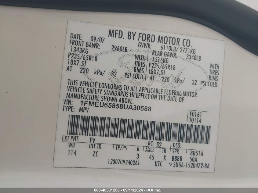 1FMEU65858UA30588 2008 Ford Explorer Limited