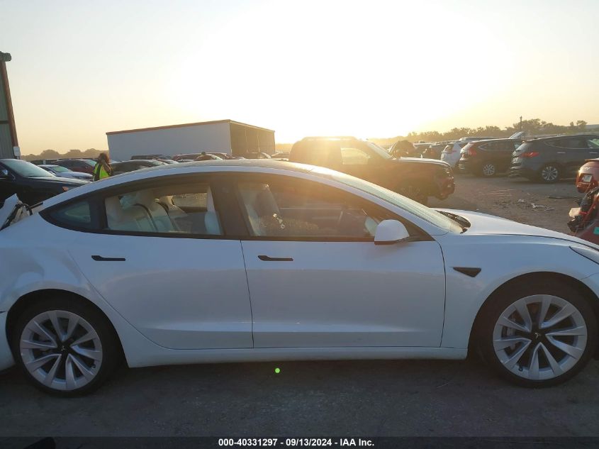 2022 Tesla Model 3 VIN: 5YJ3E1EB8NF329780 Lot: 40331297