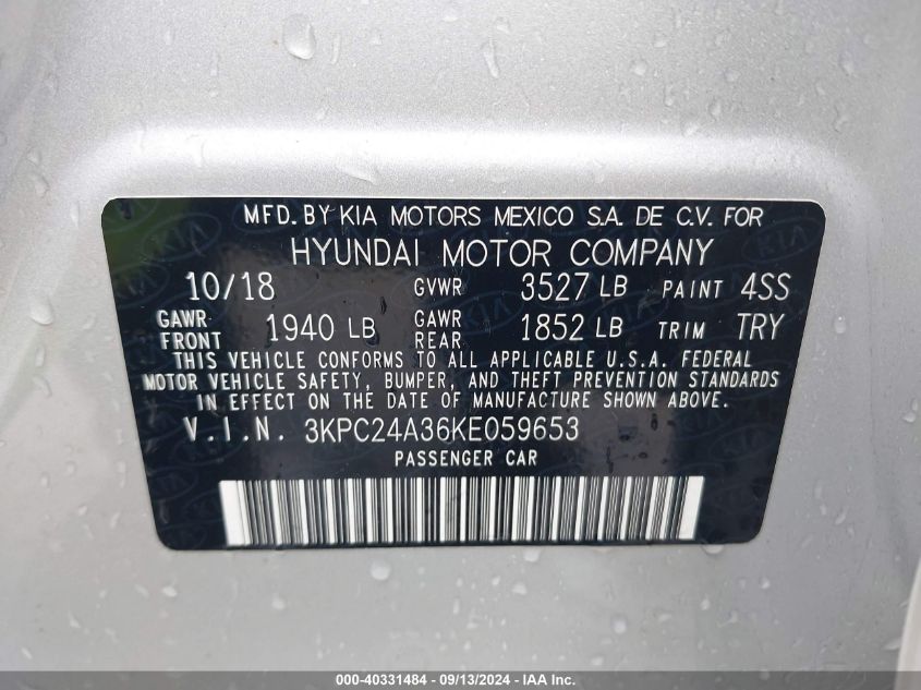 3KPC24A36KE059653 2019 Hyundai Accent Se/Sel