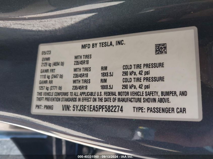 2023 TESLA MODEL 3 REAR-WHEEL DRIVE - 5YJ3E1EA5PF582274