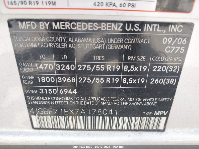 4JGBF71EX7A178041 2007 Mercedes-Benz Gl 450 4Matic