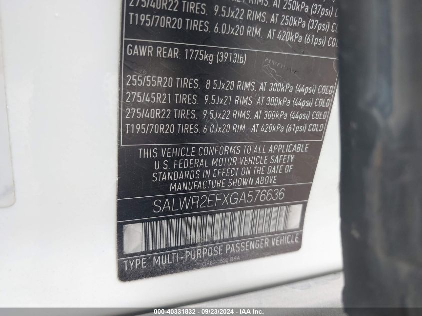 2016 Land Rover Range Rover Sport 5.0L V8 Supercharged/5.0L V8 Supercharged Dynamic VIN: SALWR2EFXGA576636 Lot: 40331832