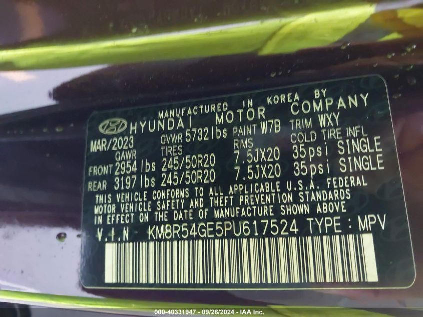 KM8R54GE5PU617524 2023 Hyundai Palisade Limited