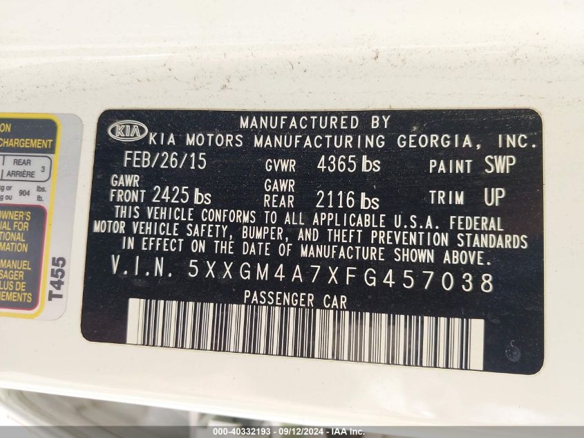 2015 KIA OPTIMA LX - 5XXGM4A7XFG457038