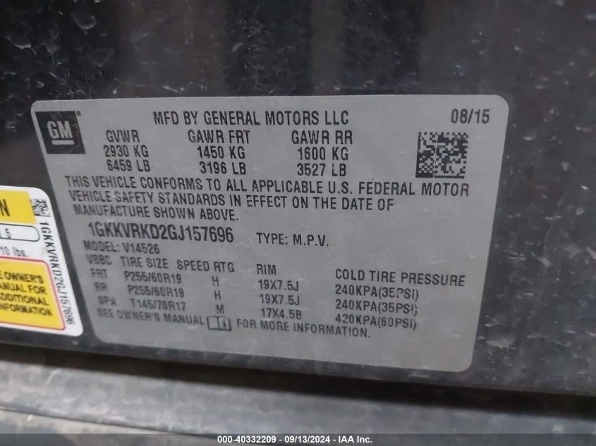 1GKKVRKD2GJ157696 2016 GMC Acadia Slt-1