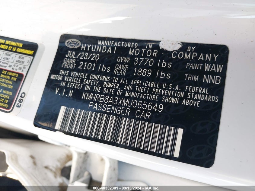 VIN KMHRB8A3XMU065649 2021 HYUNDAI VENUE SE