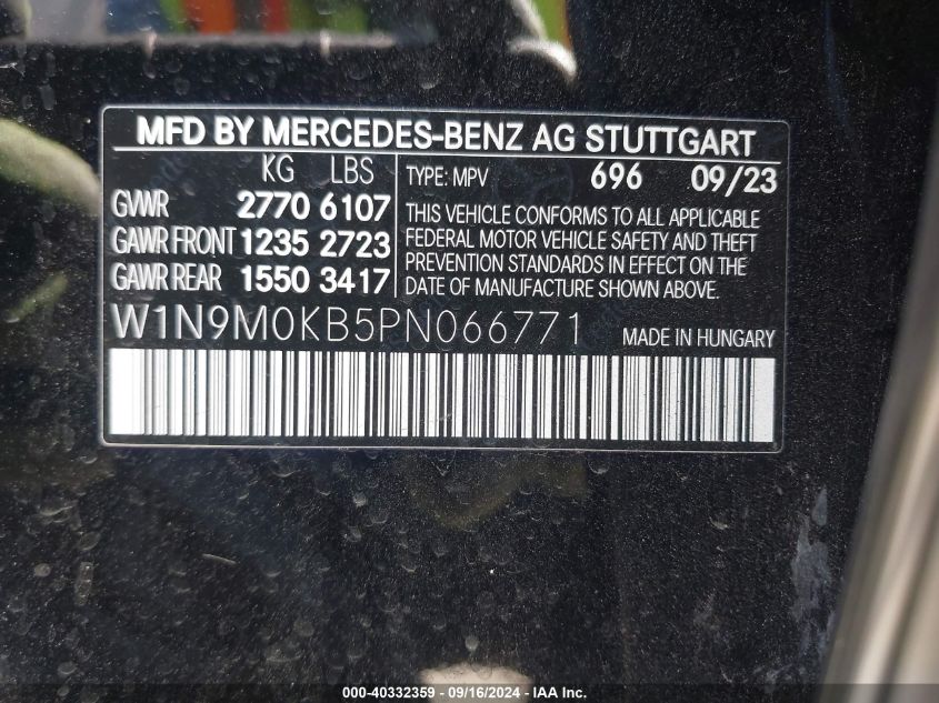 W1N9M0KB5PN066771 2023 Mercedes-Benz Eqb 300 Suv 4Matic