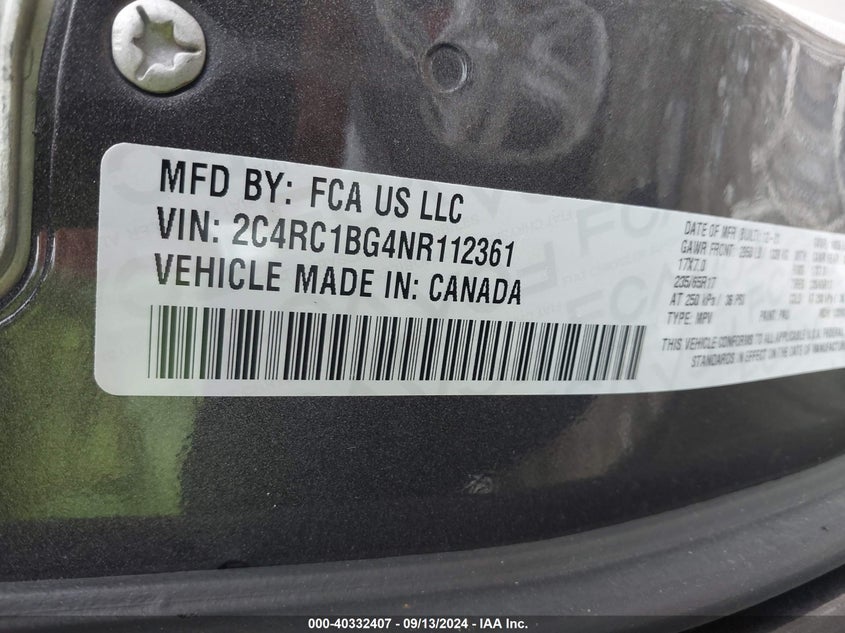 2022 CHRYSLER PACIFICA TOURING L - 2C4RC1BG4NR112361