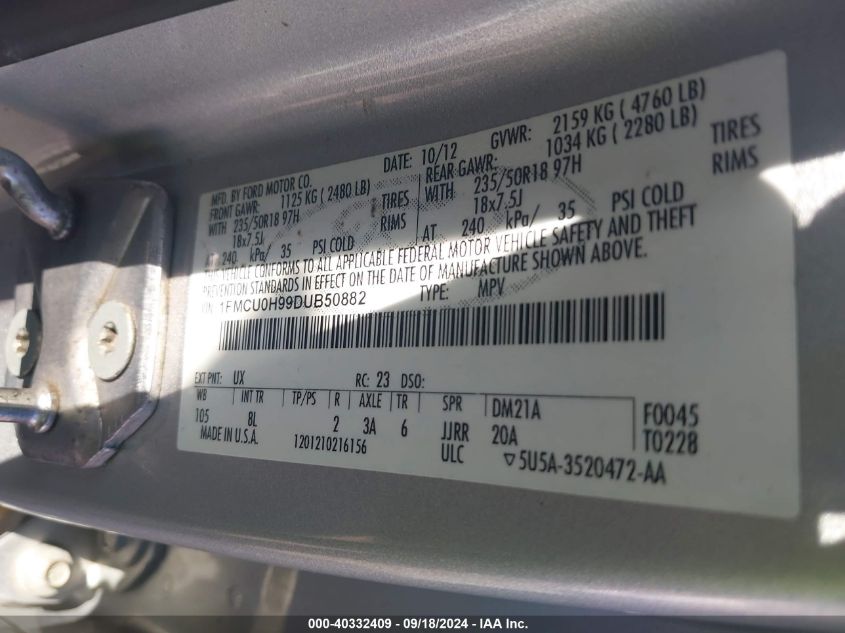 1FMCU0H99DUB50882 2013 Ford Escape Sel