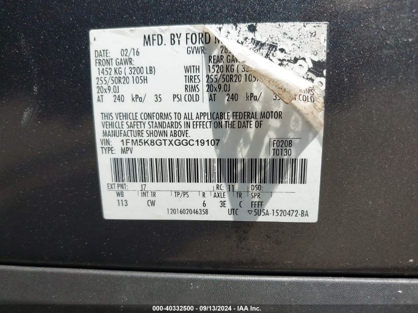 2016 FORD EXPLORER SPORT - 1FM5K8GTXGGC19107