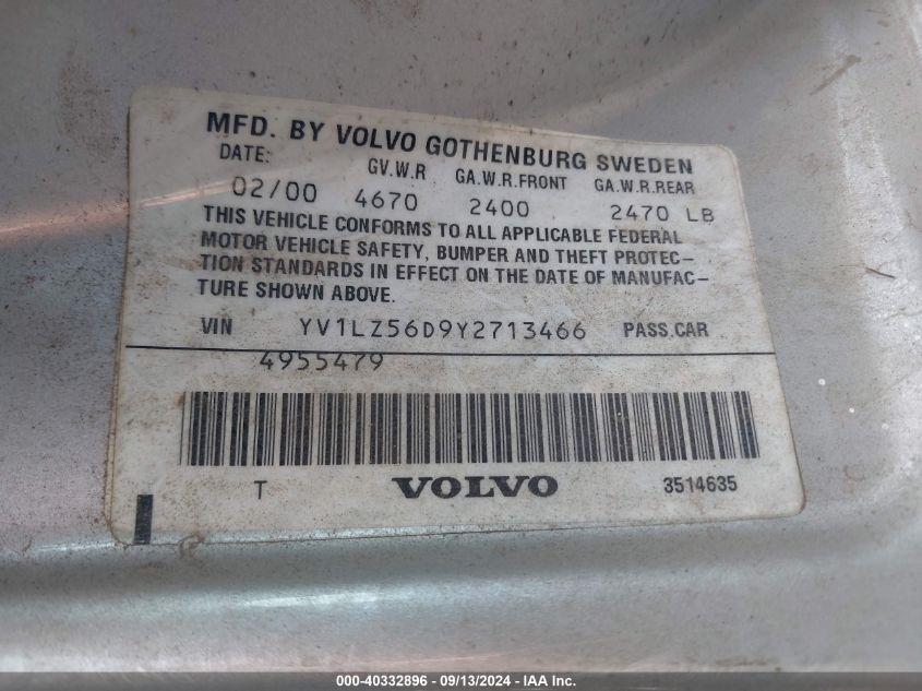 2000 Volvo V70 Xc/Xc Se VIN: YV1LZ56D9Y2713466 Lot: 40332896