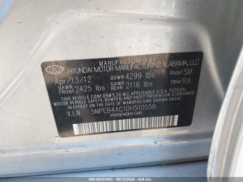 2013 HYUNDAI SONATA GLS - 5NPEB4AC1DH510558