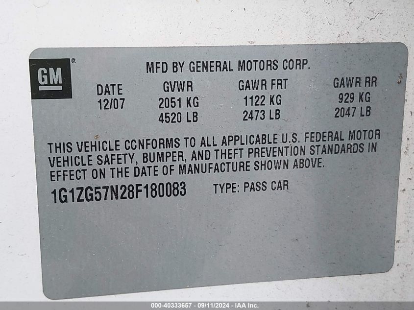 1G1ZG57N28F180083 2008 Chevrolet Malibu Ls