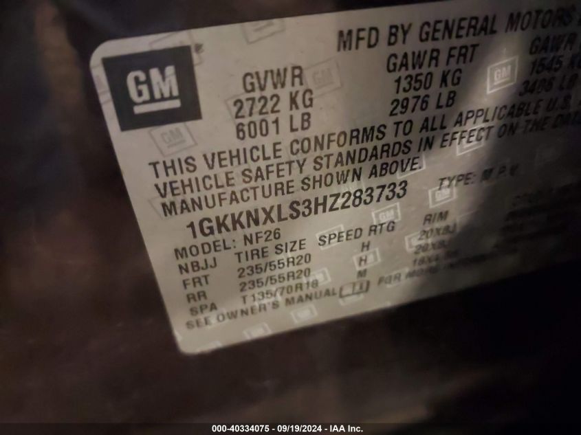 1GKKNXLS3HZ283733 2017 GMC Acadia Denali