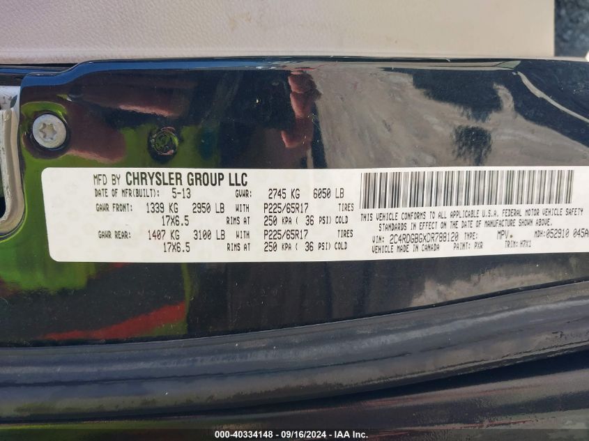 2013 Dodge Grand Caravan Se VIN: 2C4RDGBGXDR788120 Lot: 40334148